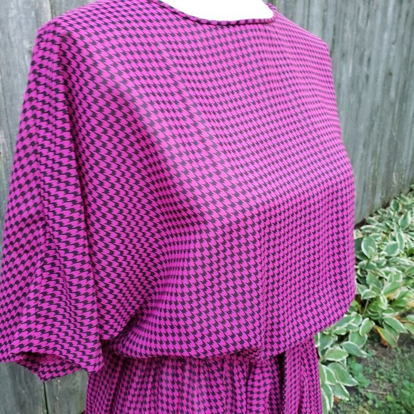 Vintage 80s Toni Todd Pink/Black Houndstooth Dress - Picture 3 of 10